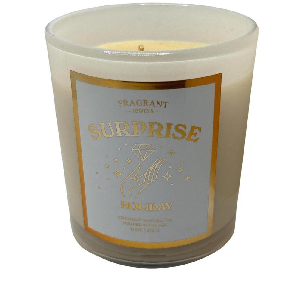 Fragrant Jewels Surprise Holiday Scented Candle 11oz White Jar Single Wick New